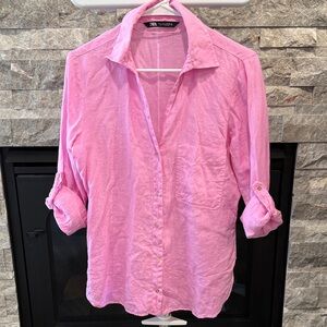 Zara Pink Crinkle Button-Down Shirt for Women